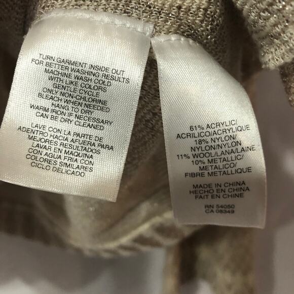 Jones New York Gold Metallic Cardigan Sweater Womens L Zig Zag Oversized Preppy - Picture 6 of 11